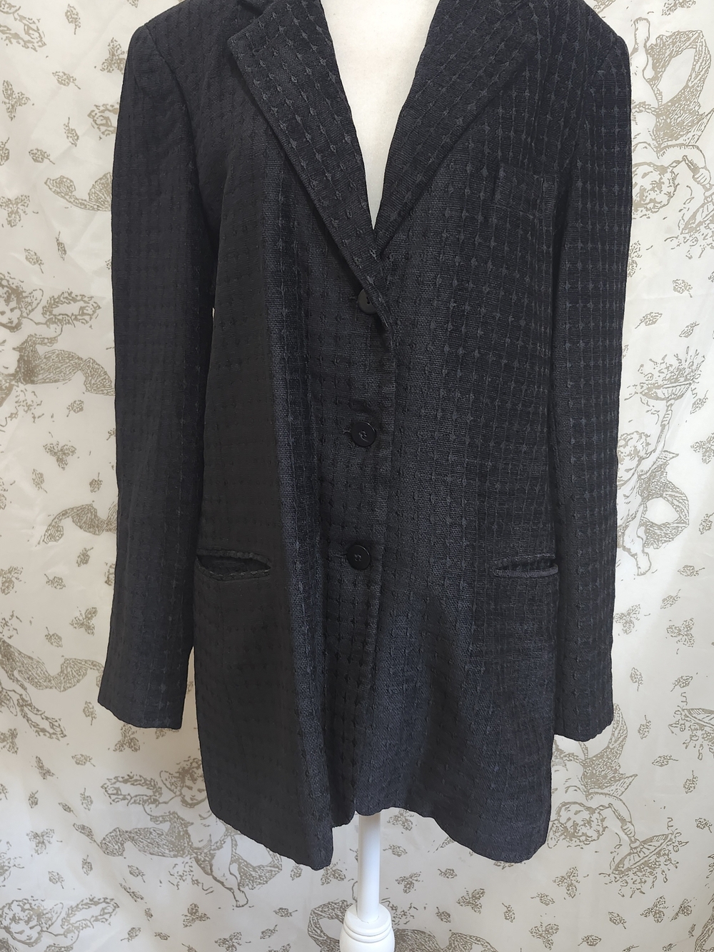 Vintage 90s Corporate Goth Textured Button Front Lined Blazer Jacket Womens L
